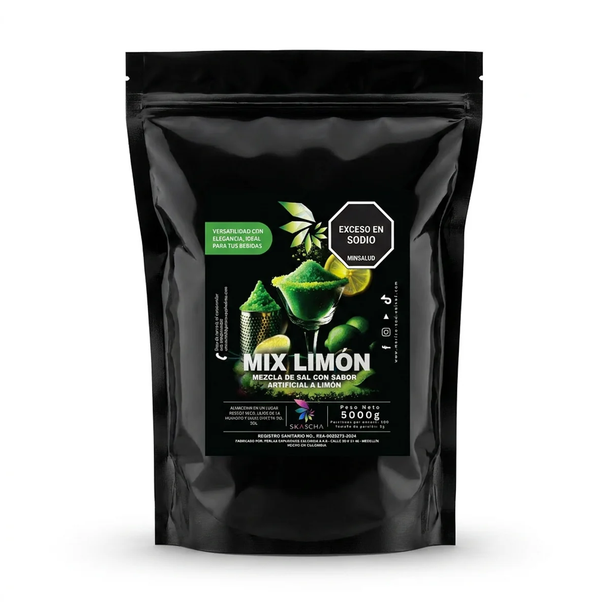 Bolsa Skarcha sal limon — escarchador para bordes de cocteles, fondo blanco